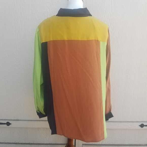 Bob Mackie Silk Colorblock Pattern Blouse 1X - Picture 4 of 6